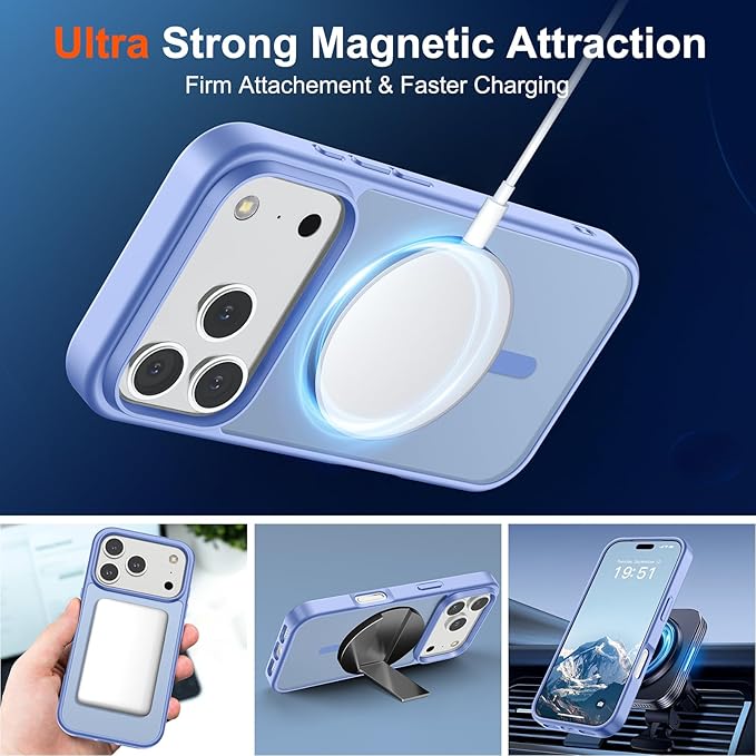 SUPFINE Magnetic for iPhone 17 Pro Case (Compatible with MagSafe)(Military Grade Drop Protection) Translucent Matte Shockproof with Anti-Fingerprint Phone Cover 2025,Blue Purple