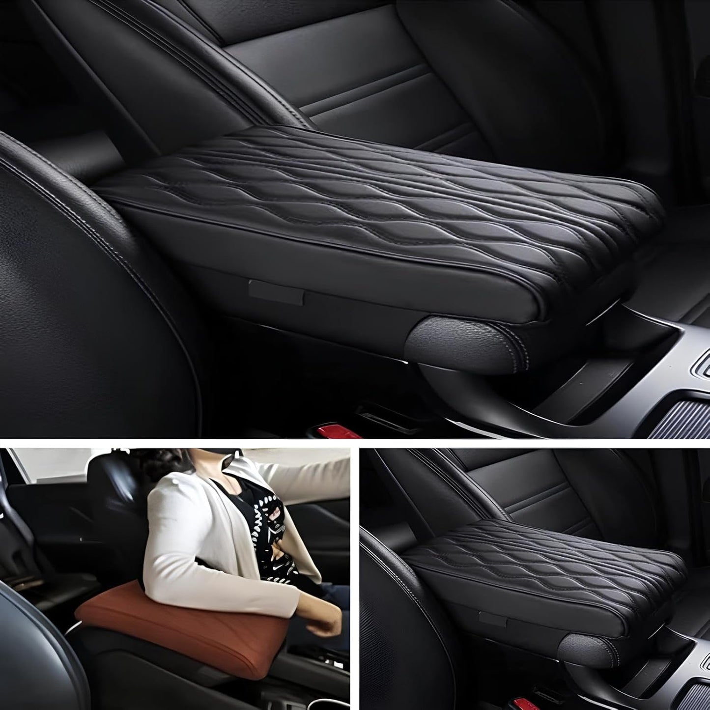 Leather Car Armrest Box Mat - 2023 New Waterproof Car Center Console Cover Mat, Universal Armrest Mat, Leather Car Armrest Cover for SUV/Truck/Vehicle (A-Gray)