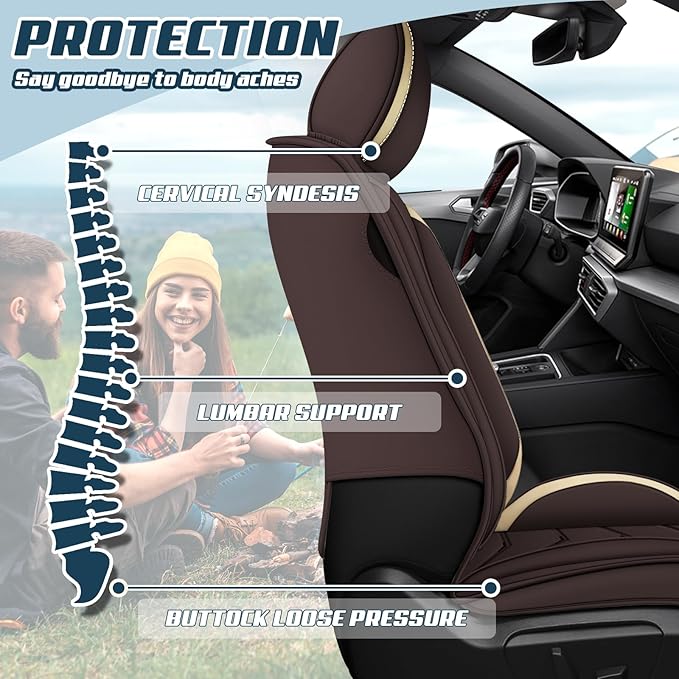 Car Seat Covers for Hyundai Sonata 2002-2025, Premium Nappa Leather Car Seat Cover, Stylish Sport Seat Covers， Automobile Seat Cover Sets.(Luxury 2 Seats/Coffee Color)