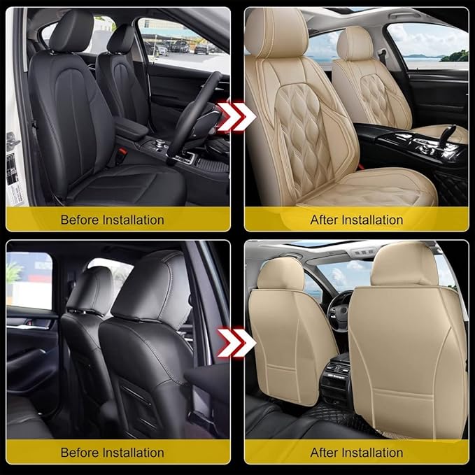 AOMSAZTO Car Seat Cover 2 Front Seat Fit for Ford Ranger 2019-2026(Not Fit for Raptor) Leather Car Seat Cushion Protector Compatible Airbag Waterproof Automotive Seat Covers Beige