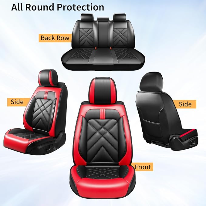 CX-30 Car Seat Covers Fit for Mazda CX-30 2020-2026, Full Coverage Premium Leather Waterproof Breathable Seat Covers, Automotive Seat Protectors, Airbag Compatible(Full Set Seats, Black & Red)