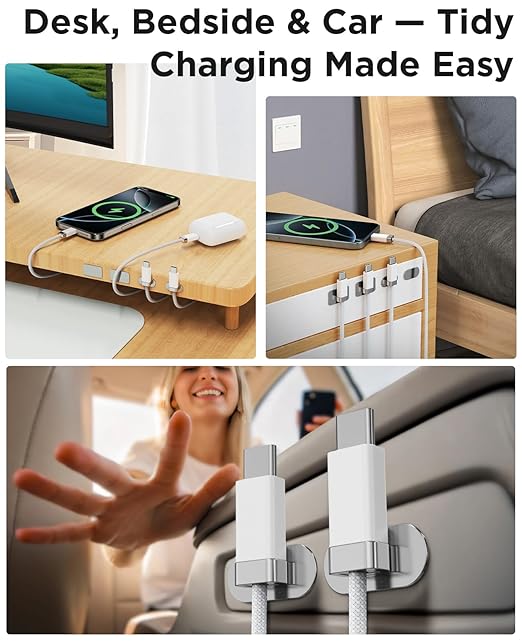 Magtame USB C to USB C Cable 2 Pack [3.3/5FT], StayCable with Magnetic Metal Plate Holder, 60W Fast Charging Type-C Charger Cord, Cable Management for iPhone 17/16/15, Laptop, Car, Original Design