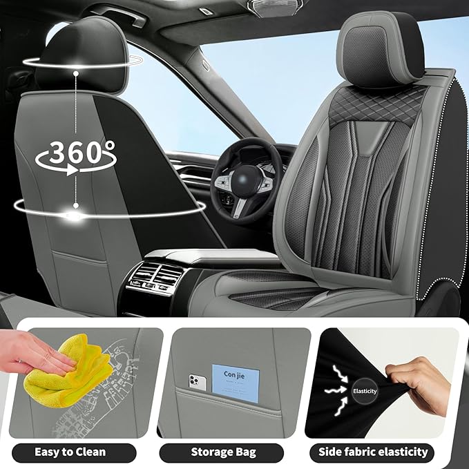 Fit CRV Car Seat Covers Premium Leather for Honda CRV cr-v 2011-2025 2026. Waterproof， Breathable, Scratch-Resistant & All-Weather Seat Cushion Protector (Front Seat,Gray&Black)