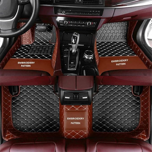Custom Car Floor Mats for 96% Sedan SUV Sports Car Protection Full Coverage Pads Anti-Slip Leather Floor Lining All Weather Car Floor Mats (Black with Brown)