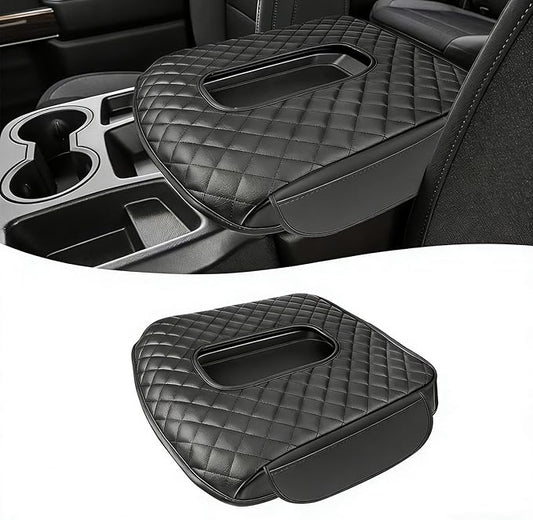 Center Console Cover Fit for 2025-2019 Chevy Silverado/GMC Sierra 1500 2500 3500HD 40/20/40 Jump Seat Thickened Armrest Cover Cushion Center Lid Protector With Pockets（Split Bench Seat Console ONLY）