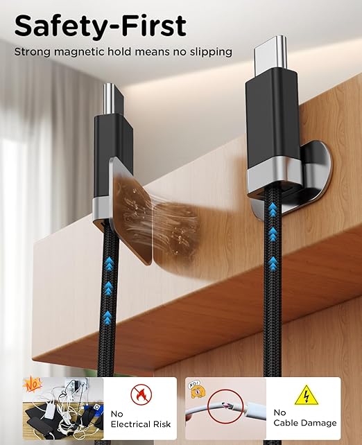 Magtame USB A to USB C Cable 5FT, StayCable with Built-in Magnetic Holder for Nightstand/Desk/Car, Type C Fast Charging Anti-Fall Cord with 2 Adhesive Metal Plates, Braid USB Data Cable for iPhone 17