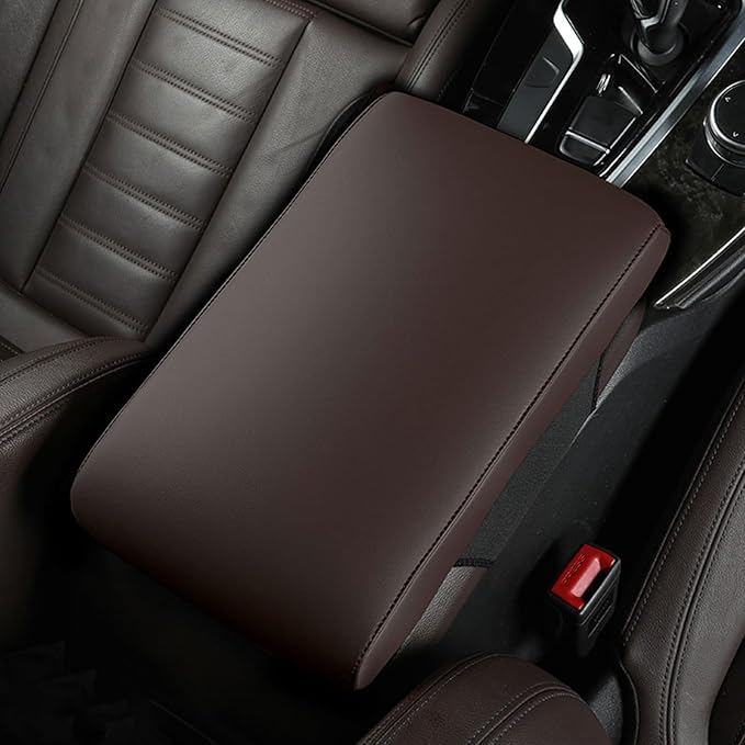 Car Armrest Cover Pad for BMW 3 Series 340i 330d 330i 320i 2000-2025 Premium Leather Center Console Armrest Cushion Pad Anti-Scratch Waterproof Auto Interior Accessories Dark Brown