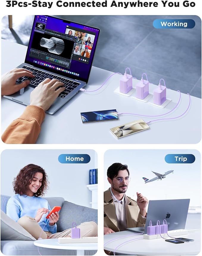 45W iPhone 17 16 15 Pro Max Charger Fast Charging 6FT/10 FT/10FT, Super Fast USB C Charger Block with Extra Long Type C Charging Cable,PD Quick Adapter 3.0 for iPhone 16 15/16e 15Pro/16 15 Plus-Purple