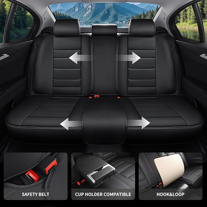 Car Seat Covers Full Set Custom Fit for Ford Focus 2000-2018 - Premium Faux Leather with Lumbar Support, Breathable, Anti-Slip & Full Wrapping Edge (Black,Full Set)