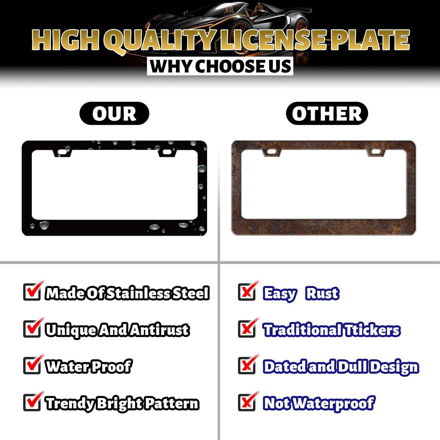 Jesus Cross License Plate Frame Red Christian Cross License Plate Holder Funny License Plate for Car Decoration Stainless Steel Religiou Car Accessories with Screws Men Women 12.3" x 6.3"