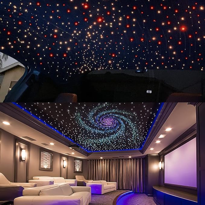 AKEPO 20W Twinkle Dual-Head Dual Color Fiber Optic Lights, Fiber Optic Star Ceiling Light Kit Sound Activated APP Remote Control for Car Starlights Headliner/Home 900pcs 9.8ft/3m Fiber Strands