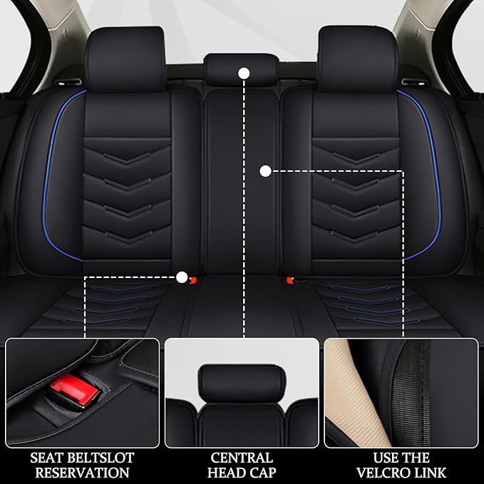 Car Seat Cover 6 Seats for Ford Explorer 2000-2026, Waterproof Durable Compatible Airbag, Premium Leather Seat Protector(6 Seats Luxury,Black Blue)