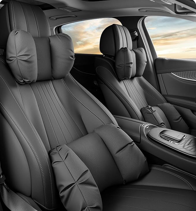 Car Neck Pillow & Lumbar Support for MINI F56 2022-2024 Ergonomic Breathable Mesh Auto Seat Back Cushion Headrest,Black-Lumbar Support