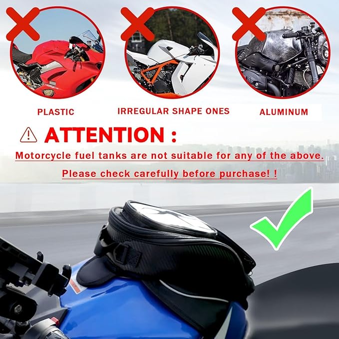 Motorcycle Tank Bag for Harley Davidson Street Bob, Strong Magnetic Waterproof Oxford Black Motorbike Quick Release Pannier Bag