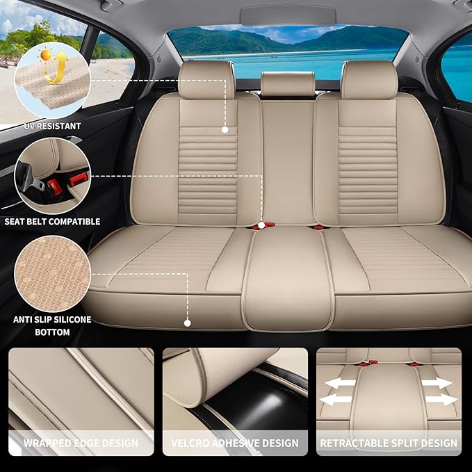 Back Seat Covers Fit for Toyota Venza 2009-2025, Car Seat Covers Back Seats, Breathable Faux Leather Automotive Seat Covers Back Pair Anti-Slip Seat Cover(Beige, Back)