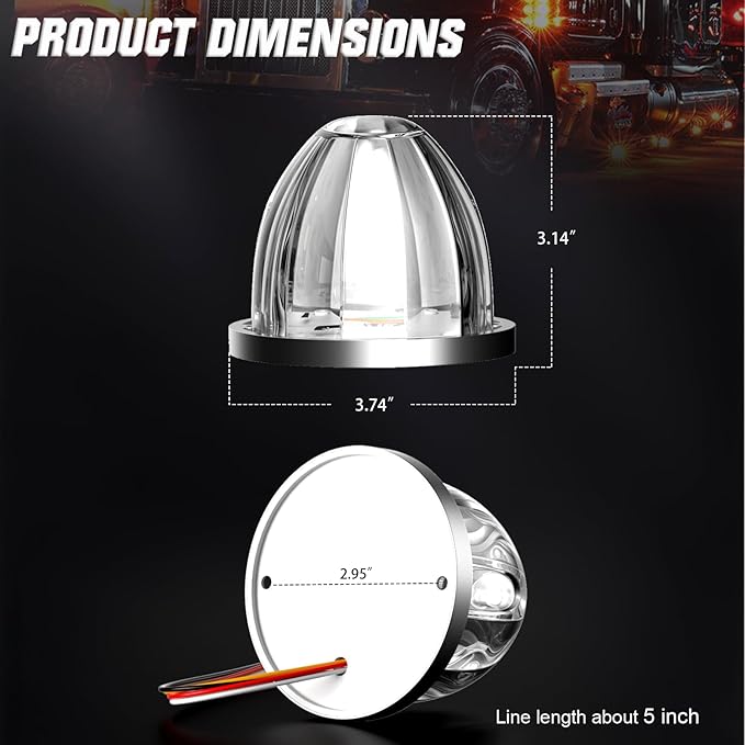 4-Pack Dual Color Watermelon Lights LED Strobe & Steady Mode, Roof Clearance Warning Marker Lights with Clear Lens & Bezel Suitable for Trailer Kenworth Peterbilt Freightliner (Amber Blue)