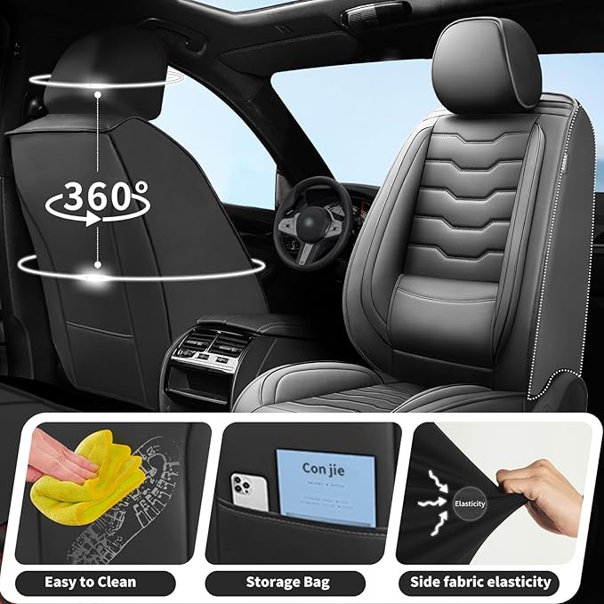 Fit CRV Car Seat Covers Premium Leather for Honda CRV cr-v 2011-2025 2026. Waterproof， Breathable, Scratch-Resistant & All-Weather Seat Cushion Protector (Front Seat,Black)