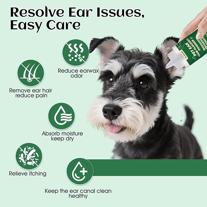 Dog Ear Powder for Hair Removal – Ear Plucking Powder for Dogs & Cats – Grooming Ear Powder for Better Grip, Less Moisture & Odor – Gentle Ear Care that Makes Ear Hair Removal Easier
