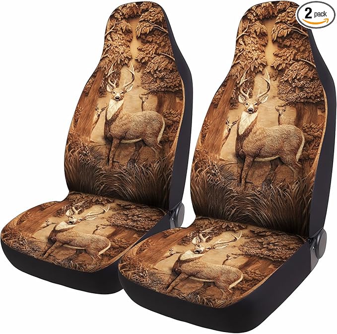 GENANY Deer Hunting Car Seat Covers Set of 2, Breathable Front Seat Covers for Truck Sedan SUV, Deer Car Accessories, Hunting Gift for Women Men