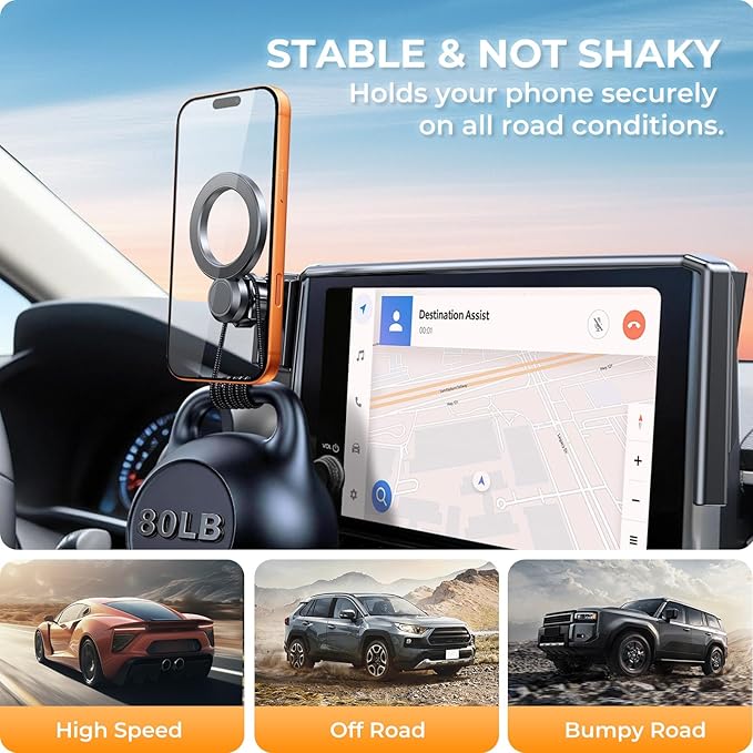 Car Phone Holder for Jeep Wrangler/Gladiator 2026 2025 2024 (Only for 12.3-Inch Screen) 360° Rotation Magnetic Cell Phone Mount, Compatible with Magsafe, Does Not Affect Air Vent