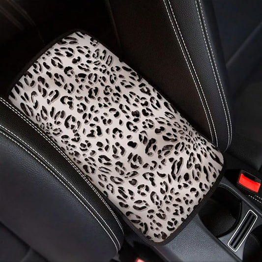 Dreaweet Gray Leopard Print Arm Rest Cover for Car Center Console Cover Fashion Cheetah Print Car Accessories Armrest Cover Center Console Cushion Pad Universal for SUV Truck Van Sedan