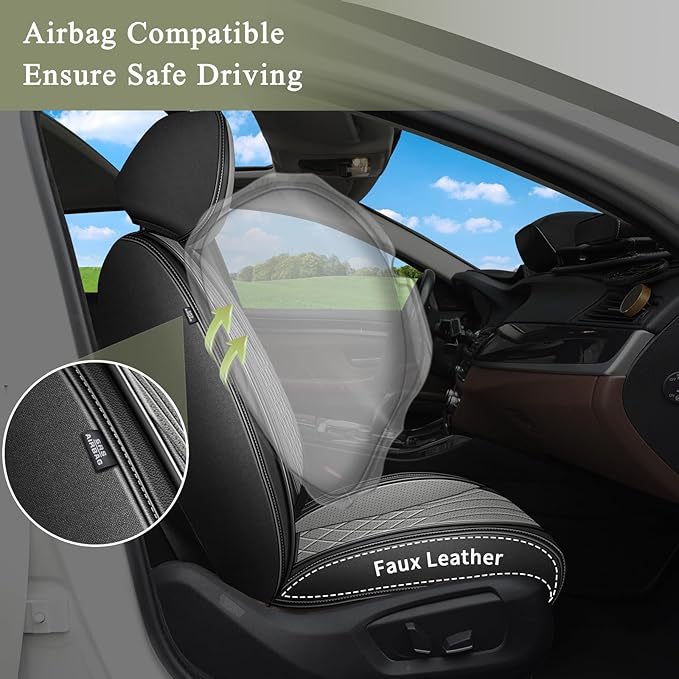 Car Seat Covers Front Pair for Toyota Camry 2012-2025 2026: Breathable Perforated Leather Seat Cover (Black&Grey)