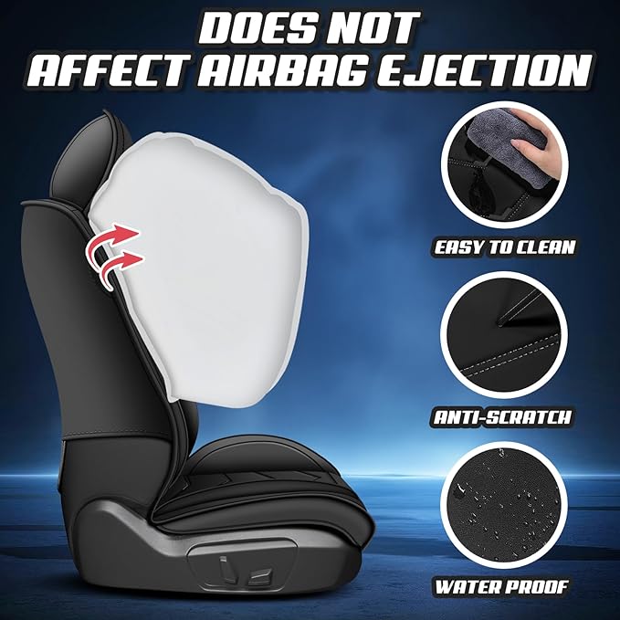Car Seat Covers for VW Eos 2007-2016, Premium Nappa Leather Car Seat Cover, Stylish Sport Seat Covers， Automobile Seat Cover Sets.(Standard 2 Seats/Pure Black)