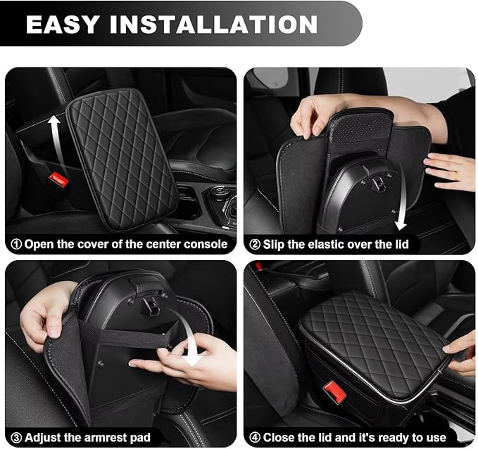 Upgraded Car Center Console Cover Fit for bZ4X Faux Leather Car Armrest Cover Cushion with 2 Storage Bags,Car Armrest Storage Box Interior Accessories(Black)