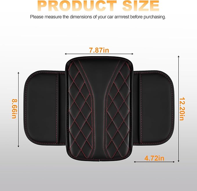 Car Center Console Cover Fit for Jeep Wrangler - Leather Armrest Covers with 2 Storage Pockets(Black&Red)