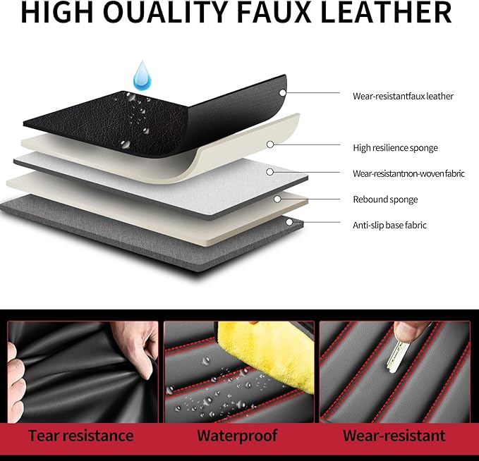 Fit 4Runner Car Seat Covers (5 Seats) for Select Toyota 4Runner 2003-2024 2025 2026 - Full Coverage Leather,Airbag Compatible,Waterproof & All Weather Seat Cushion Protector,Full Set,Black+Red