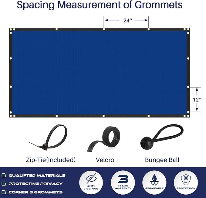 Windscreen4less Privacy Fence Screen Heavy Duty Windscreen Fencing Mesh Fabric Shade Net Cover with Brass Grommtes for Outdoor Wall Garden Yard Pool Deck, 8'x139' Blue