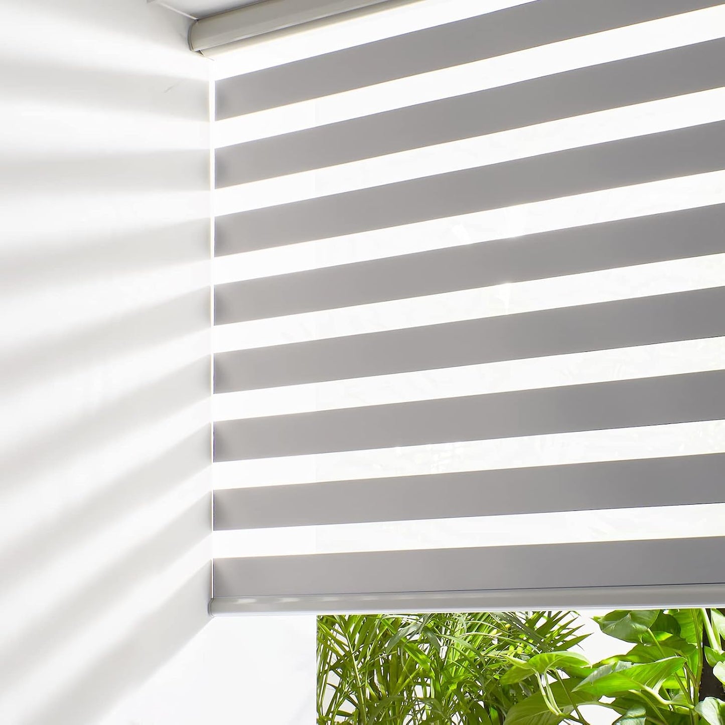 Persilux Cordless Zebra Blinds for Windows Free-Stop Window Blinds (30" W X 72" H, Grey) Dual Layer Light Control for Day and Night, Light Filtering Sheer Shades for Home, Easy to Install