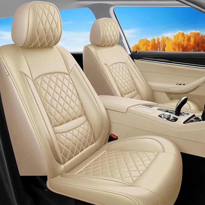 Fit TSX Car Seat Covers for Acura TSX 2003-2014 - Premium Leather, Waterproof, All-Weather, Airbag Compatible, Anti-Slip, Breathable, Easy Install, Seat Protectors, Full Set, Beige