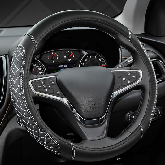 West Llama Customized Auto Car Steering Wheel Cover for Toyota Rav4 Corolla Camry Highlander (Diamond Quilted-Black+Gray-Standard Size)