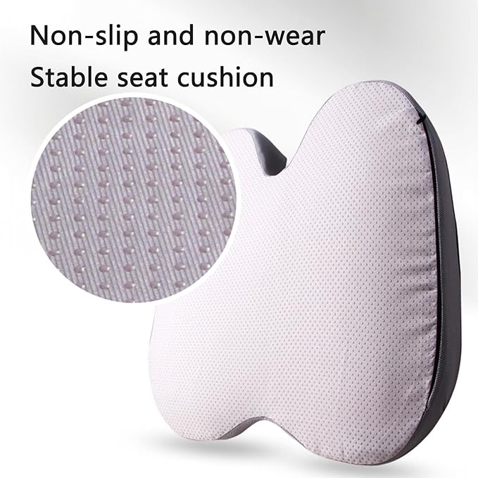 Car Seat Cushion for Long Driving, Ergonomic Memory Foam Seat Cushion, Car Seat Cushion for Back Pain and Lumbar Support Non Slip and Easy Clean for Driving Gaming Chair and Travel C Grey