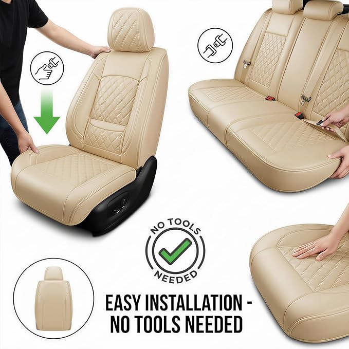 Fit for Santa Cruz Seat Covers Compatible with Hyundai Santa Cruz 2022-2026 - Waterproof Breathable Leather Automotive Seat Cushions Protector,Airbag Compatible,Full Set 5 Seats(Beige)