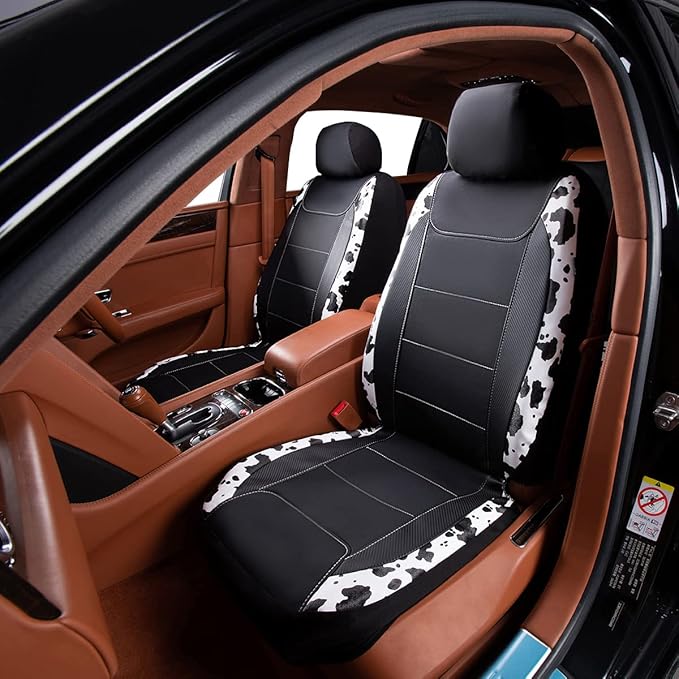 Flying Banner car seat Covers Protects Water Proof Faux Leather Carbon Fiber Fronts Cow Black