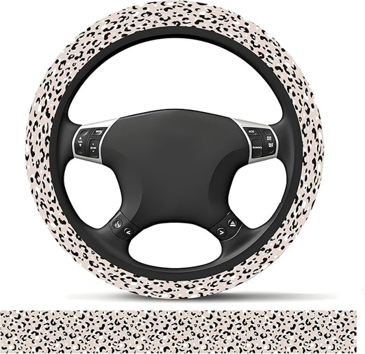 Elastic Car Steering Wheel Cover, Universal 15 inch Non-Slip Breathable Neoprene Steering Wheel Protector, Car Accessories for Women Men Fit Auto, Suvs, Truck White Leopard
