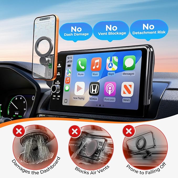 Car Phone Holder for Honda Accord 11th Gen Hybrid 2026 2025 2024 2023 (Only for 12.3-Inch Screen) 360° Rotation Magnetic Cell Phone Mount, Compatible with Magsafe, Does Not Affect Air Vent