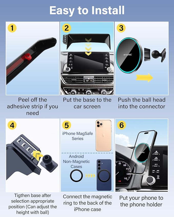 SKYLOTEC Phone Holder for BMW 5 Series i5 530i 540i xDrive eDrive40 M60 2024-2026 Accessories Car Magnetic Phone Mount Compatible with MagSafe, Strong Magnets Fast Wireless Charger Cell Phone Base