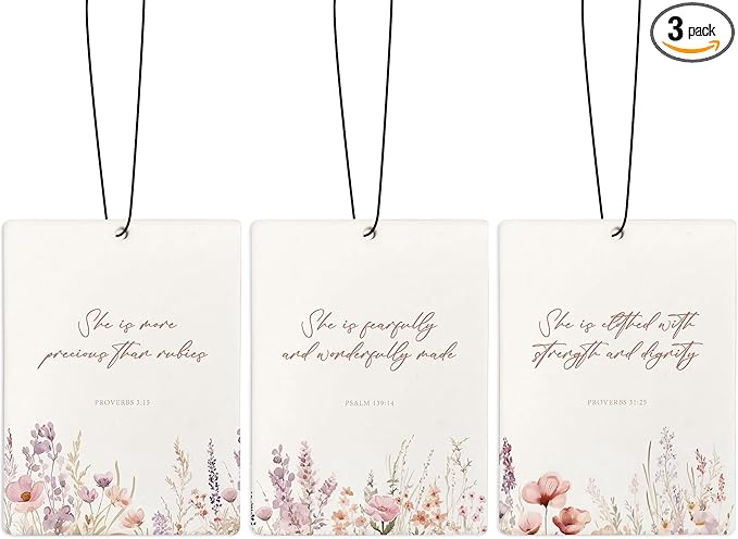 Pink Floral Christian Car Air Freshener, Bible Verses Air Freshener Hanging 3 Pcs for Cars Closet Drawer or Books, Religious Christian God Car Accessories Mirror Decor for Women