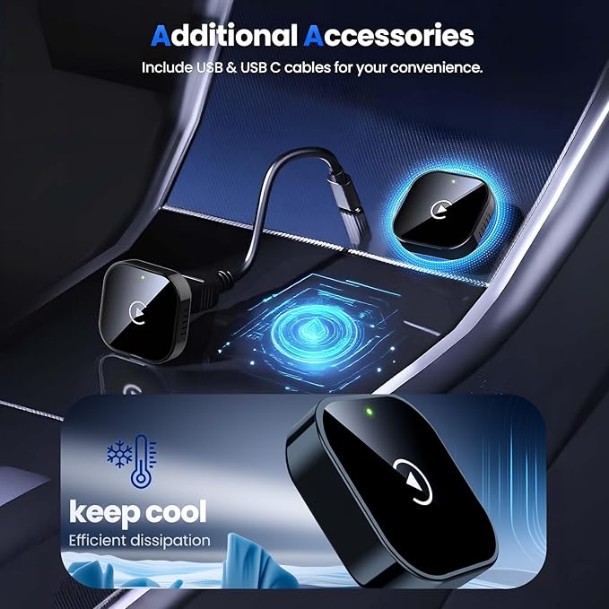2026 Upgraded Wireless CarPlay Adapter - Fast Auto-Connect, Stable Connection, Mini Size Plug & Play Adapter for iPhone & Android Auto Compatible Cars