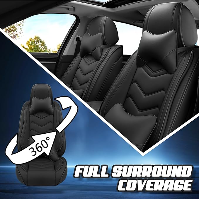 Car Seat Covers for Ford Expedition 2000-2025, Premium Nappa Leather Car Seat Cover, Stylish Sport Seat Covers， Automobile Seat Cover Sets.(Luxury 5 Seats/Pure Black)