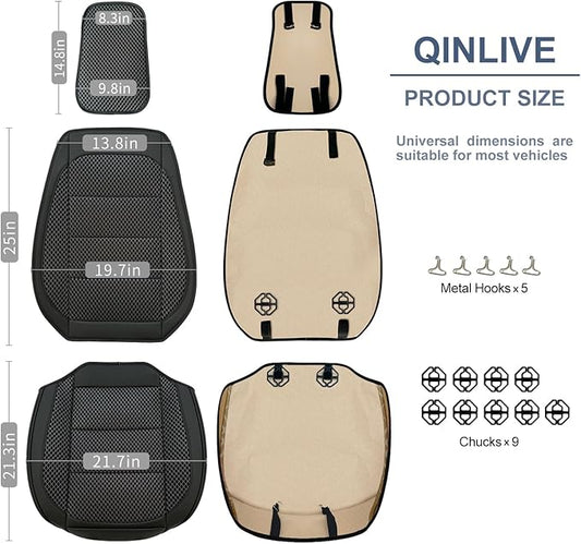 2 Pack Ventilated Cooling Car Seat Covers for Summer, 3D Air Mesh Breathable Leather Front Seat Protectors with Storage Pocket, Universal Fit Non-Slip Seat Cushion for Car Truck SUV(Black)