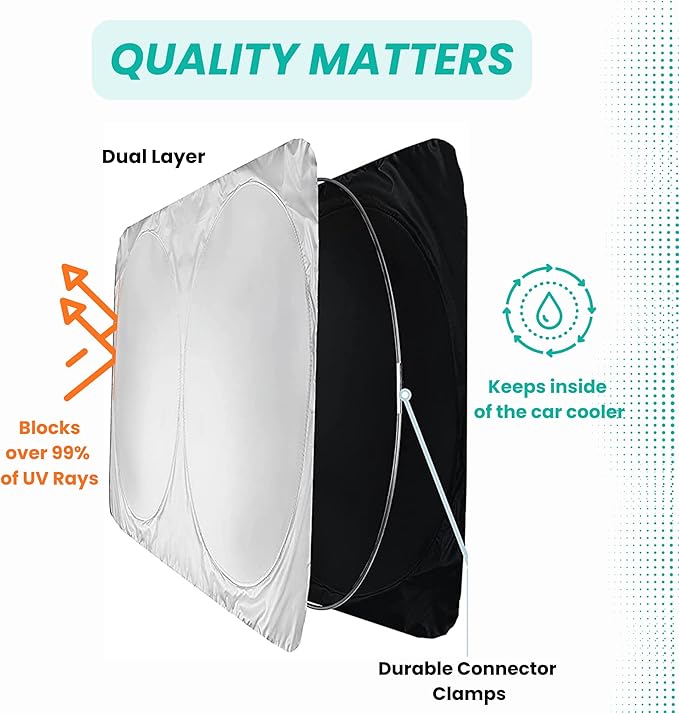 Windshield Sun Shade -Certified 99.87% UVB & 99.02% UVA Car Sun Shade. Award Winning Sunshade - Patented Technology | Compatible for Toyota Camry (2025-2026) | Car Shades by Kinder Fluff