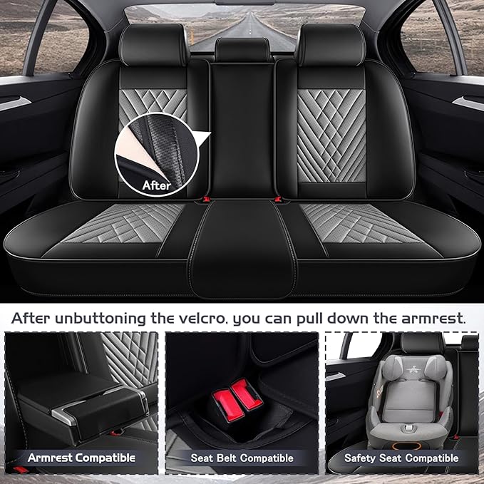 Truck Seat Covers for GMC Sierra 3500 2007-2026, Waterproof Premium Leather Full Coverage Car Seat Cover, Muscle Sport Style Auto Interior Seat Cover Sets (Full Set/Black Gray)