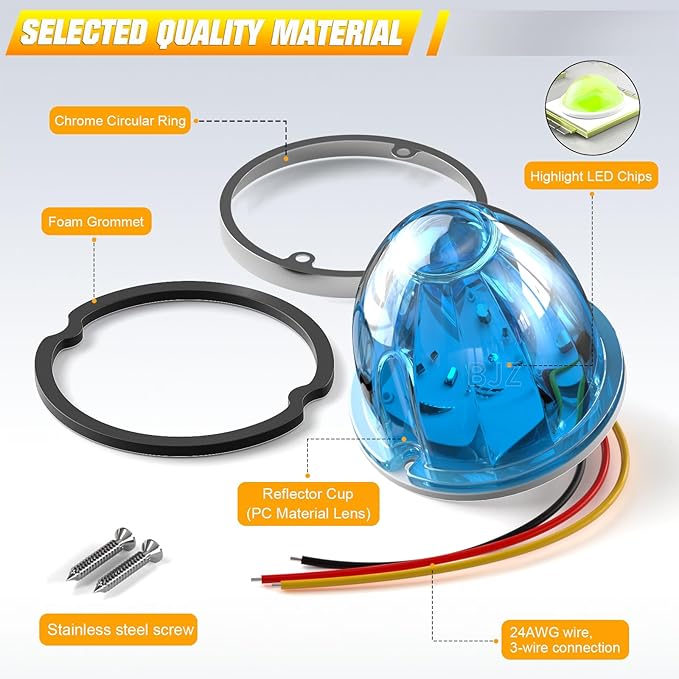 BJZ 2Pcs Ice Blue Watermelon LED Strobe+Constant Marker Lights Dual Function Watermelon-Shaped Side Marker Clearance Tail Top Cap Roof Lights for Trailer Truck Semi-Trailer Heavy-Duty Truck Bus Van