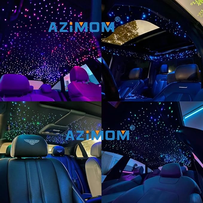 AZIMOM Dual Color 20W Twinkle Fiber Optic Starlight Headliner Kits Mixed 860pcs*13.1ft Fiber Strands Sound Activated Remote APP Control RGBW Light Source Home Car Ceiling Headliner Décor