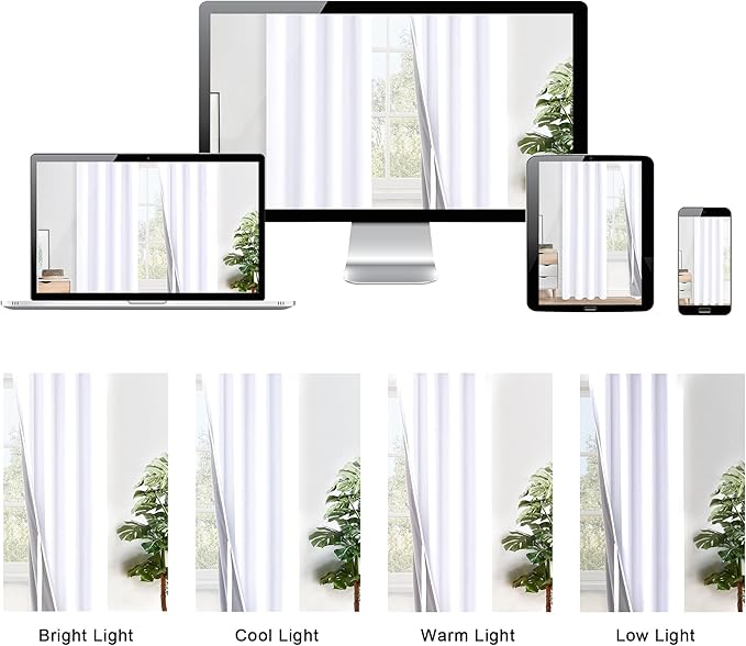 XWZO 100% Blackout Curtains with Tiebacks- 2 Thick Layers Completely Shaded Window Treatment Thermal Insulated Lined Drapes with Grommets for Bedroom/Laundry Room, White, W52 x L45, Set of 2 Panels