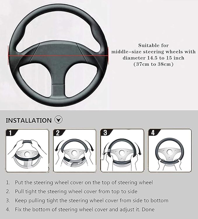 LABBYWAY Microfiber Leather Steering Wheel Cover, Universal 14.5-15 Inch Steering Wheel Anti Slip Car Interior Accessories for Men Women (Black with Blue Line)